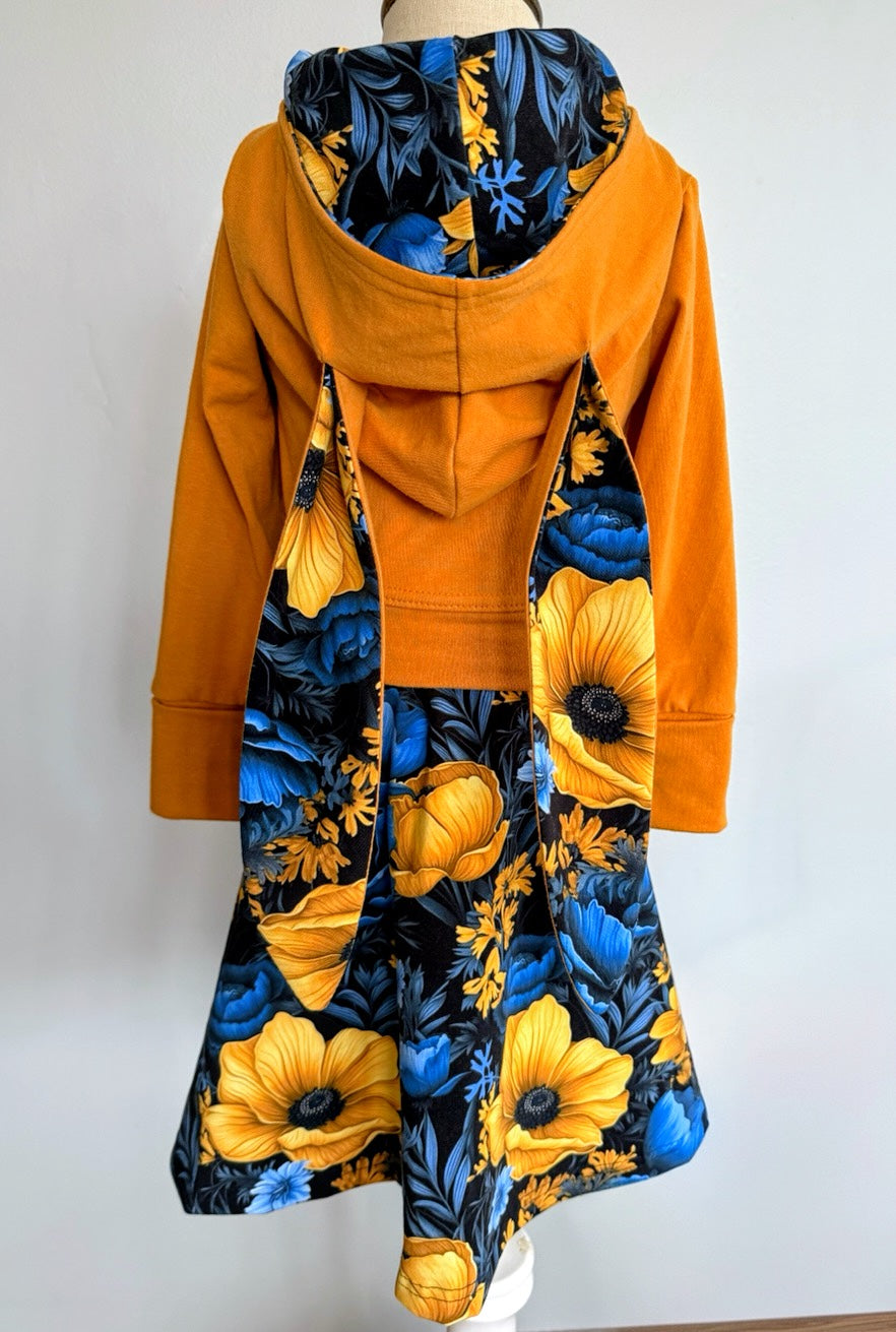 GWM Bunny Dress and Cropped Hoodie Set, Mustard Blue Floral, 3T-6