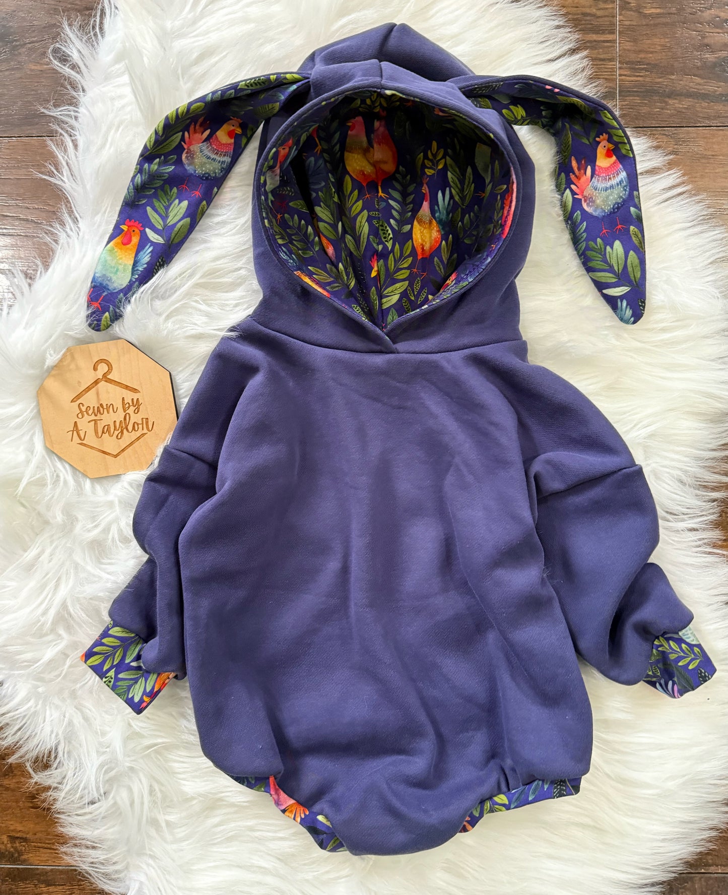 Bunny Romper, Purple Chickens, 18-24m