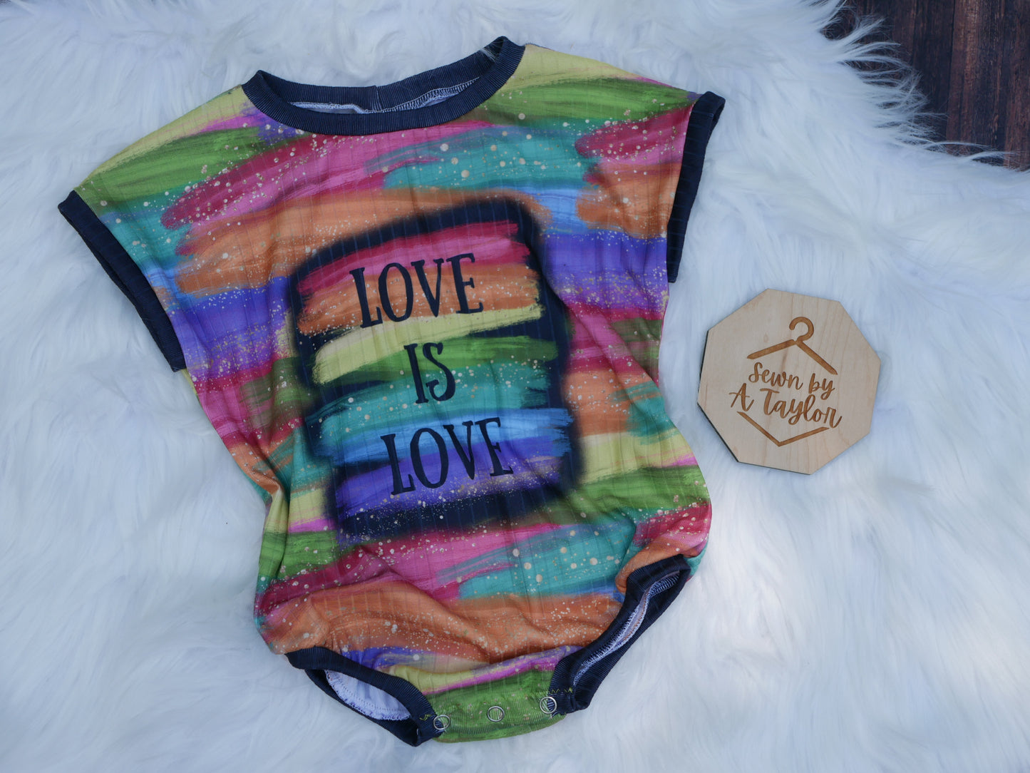 Love is Love Oversized Romper, silky wide rib knit, 9-12m