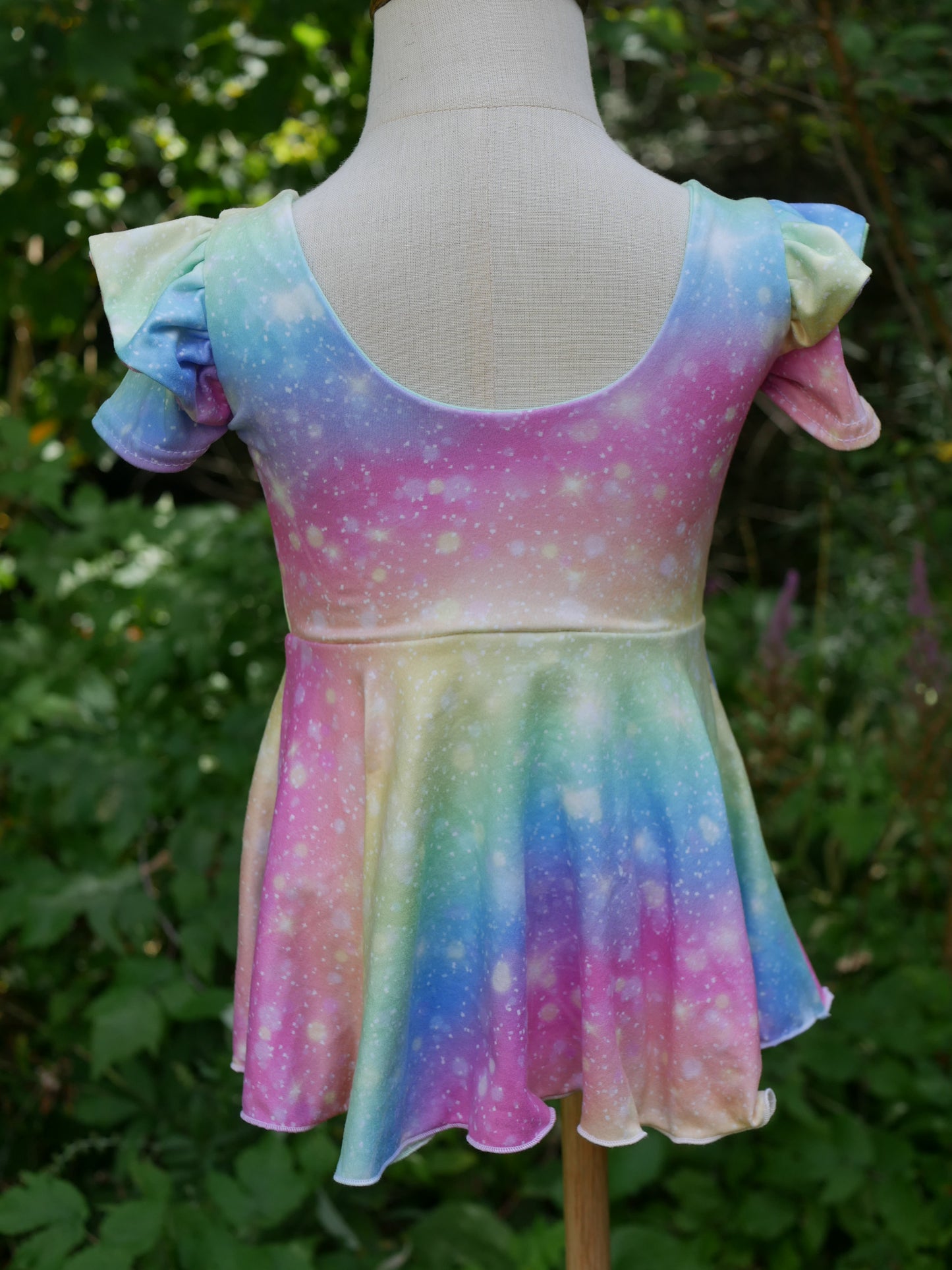 Pastel Rainbow Peplum Top with sleeve flutters, 2T