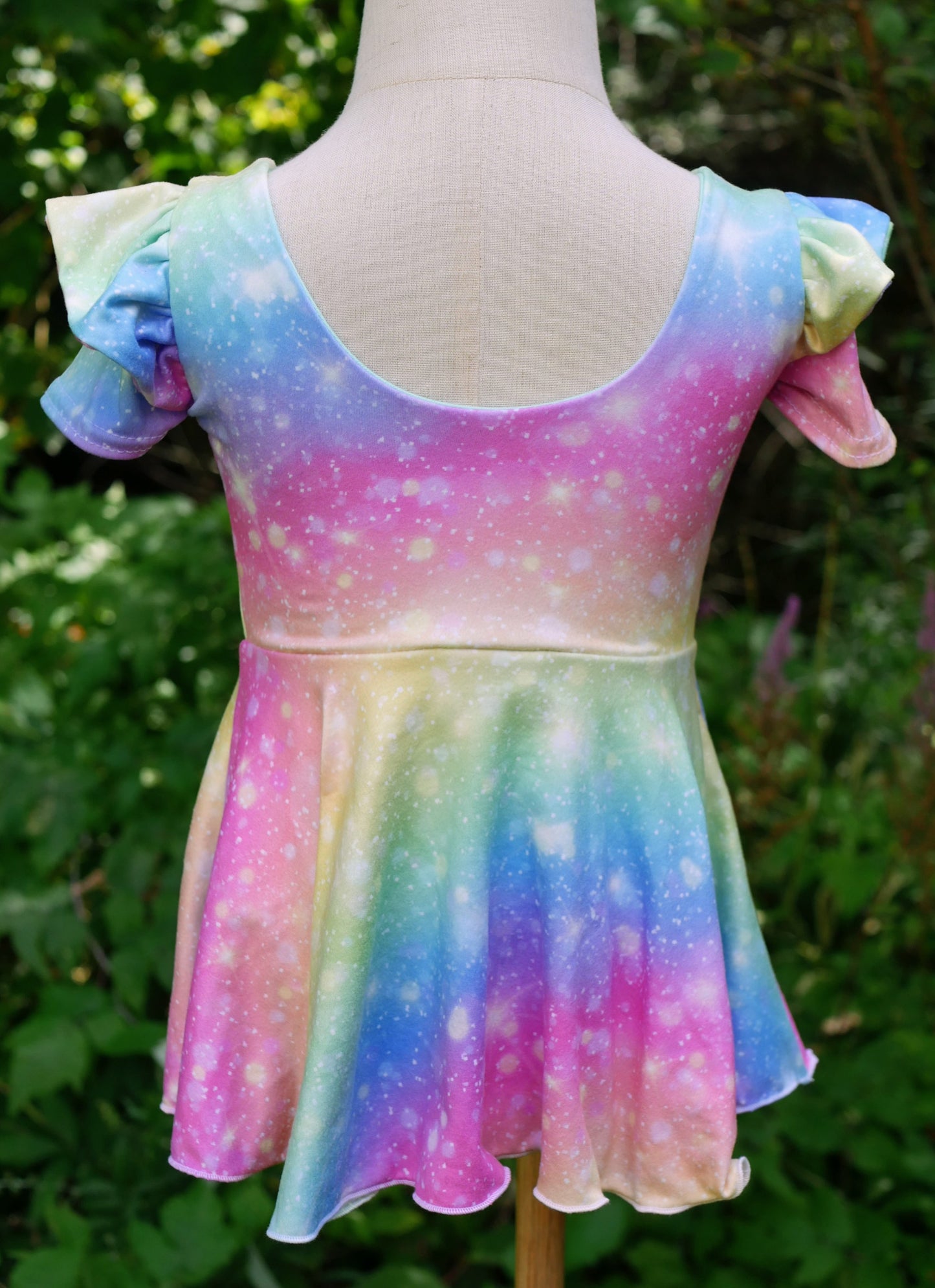Pastel Rainbow Peplum Top with sleeve flutters, 2T