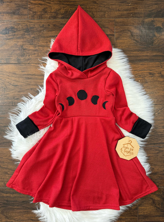 Wool Moon Phases Hooded Dress, 4T-7Y