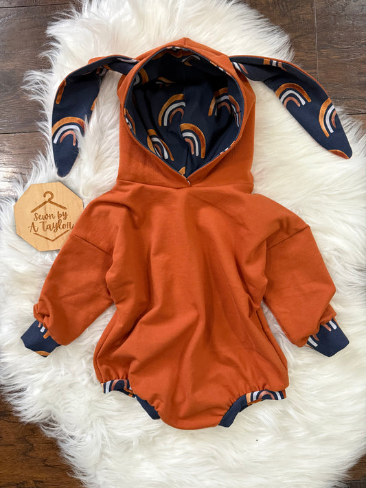 Bunny Romper, Orange Rainbows, 12-18m