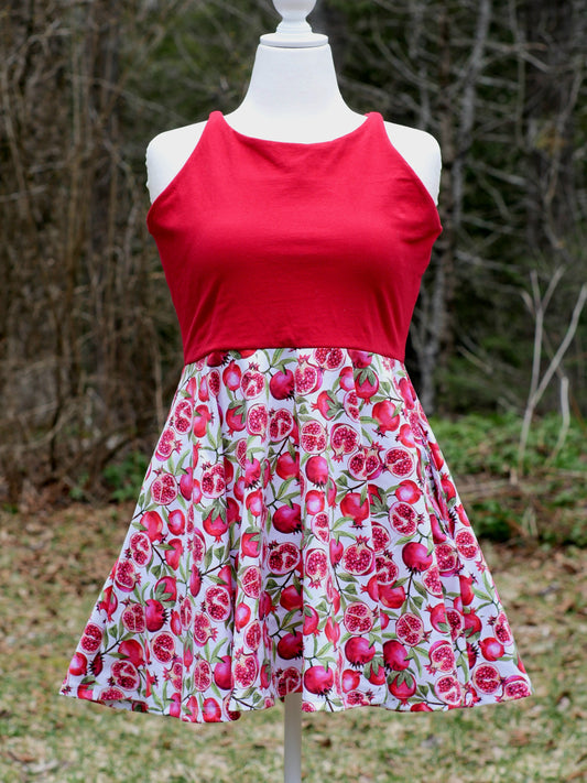 Adult Teardrop Twirl Pomegranate Mini Dress with pockets - Size XL