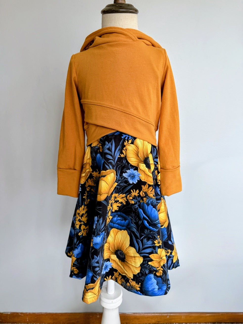 GWM Bunny Dress and Cropped Hoodie Set, Mustard Blue Floral, 3T-6