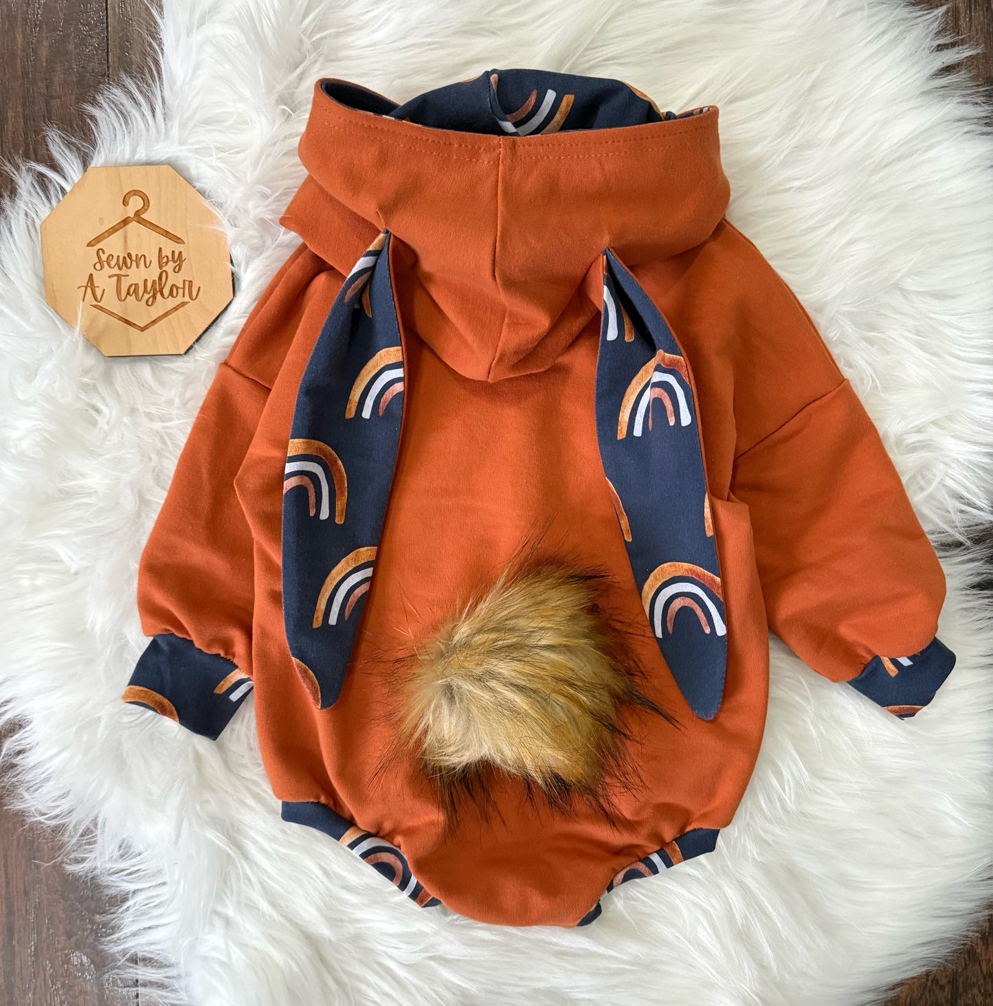 Bunny Romper, Orange Rainbows, 12-18m
