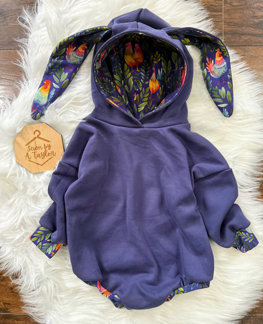 Bunny Romper, Purple Chickens, 18-24m