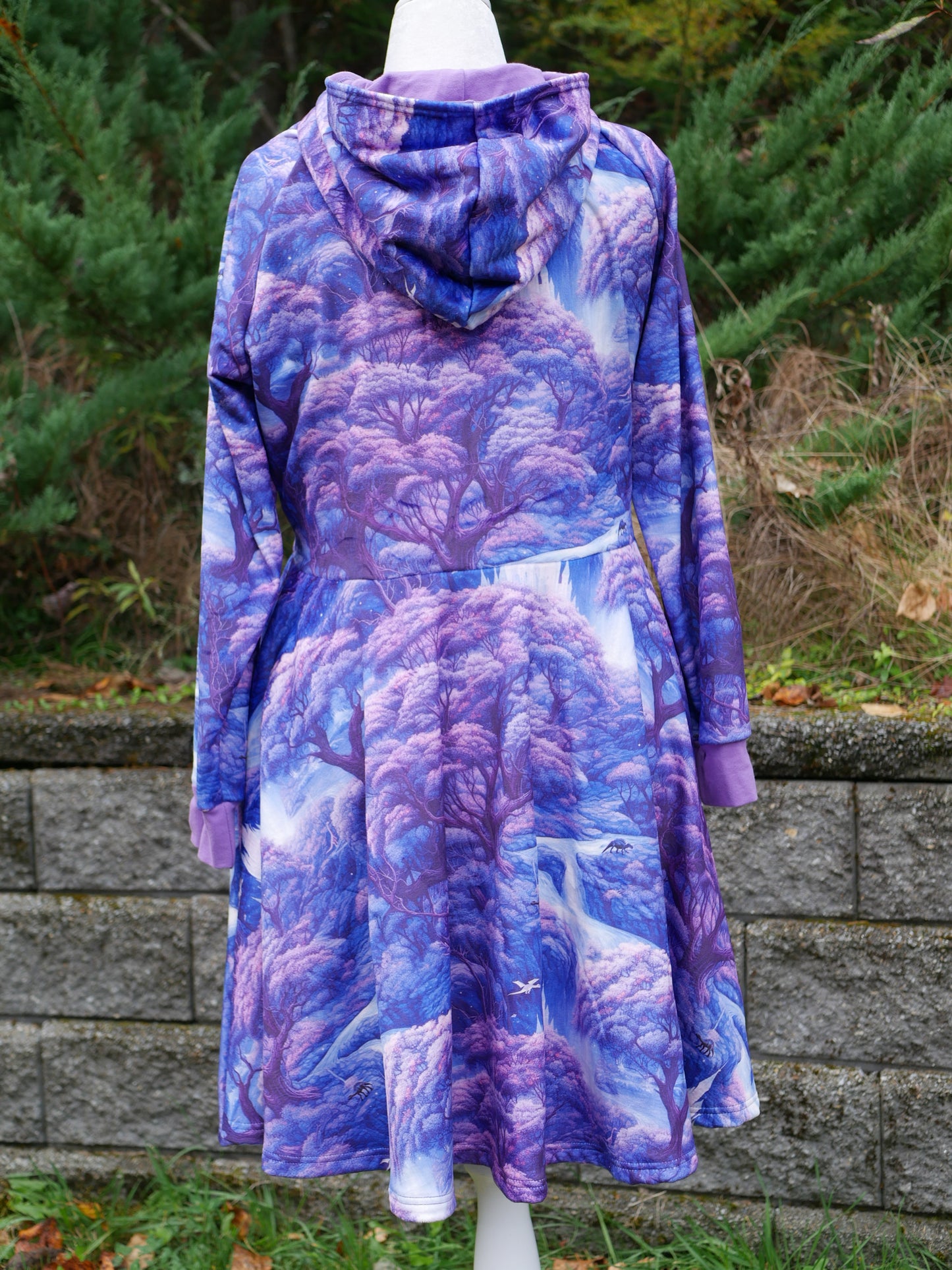 Women’s Purple Magic Dino Castle Forest Enchanted Hooded Dress, Squish