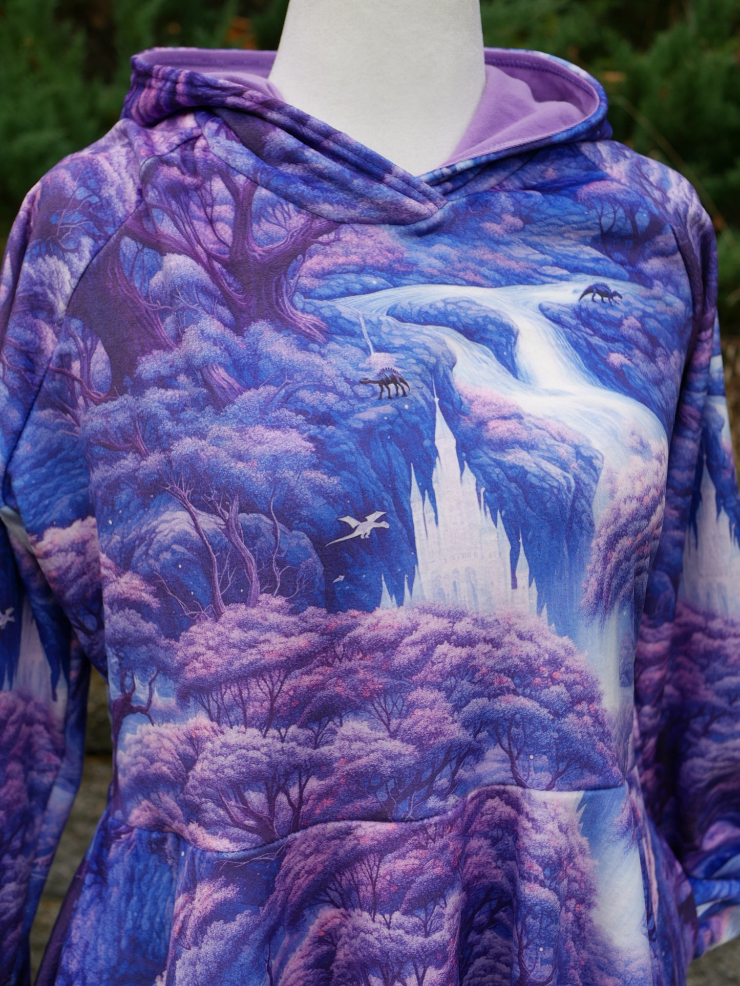 Women’s Purple Magic Dino Castle Forest Enchanted Hooded Dress, Squish