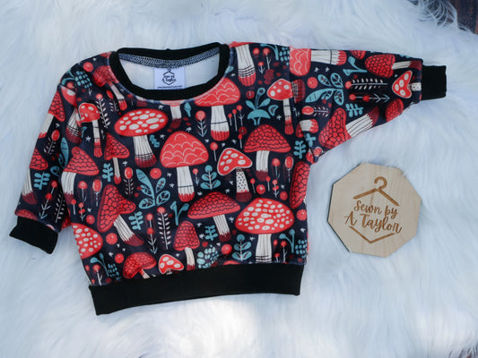 Oversized Sweater, Squish Black and Red Mushrooms, 3-6m
