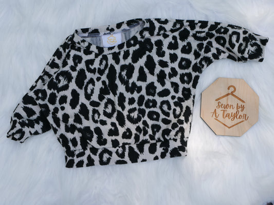 Oversized Black Cheetah Sweater, Lightweight rib knit