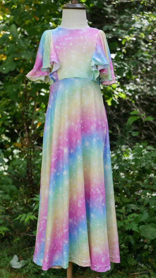 Periwinkle Pastel Rainbow Maxi Dress, 4T