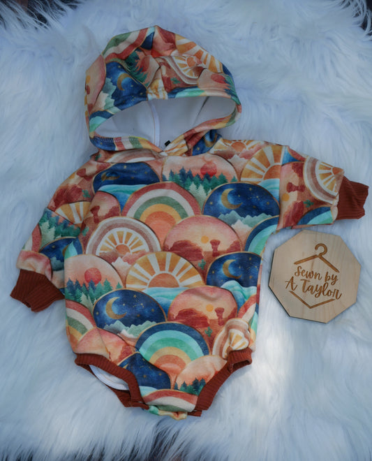 Baby Hooded Oversized Sweater Romper, Squish, NB